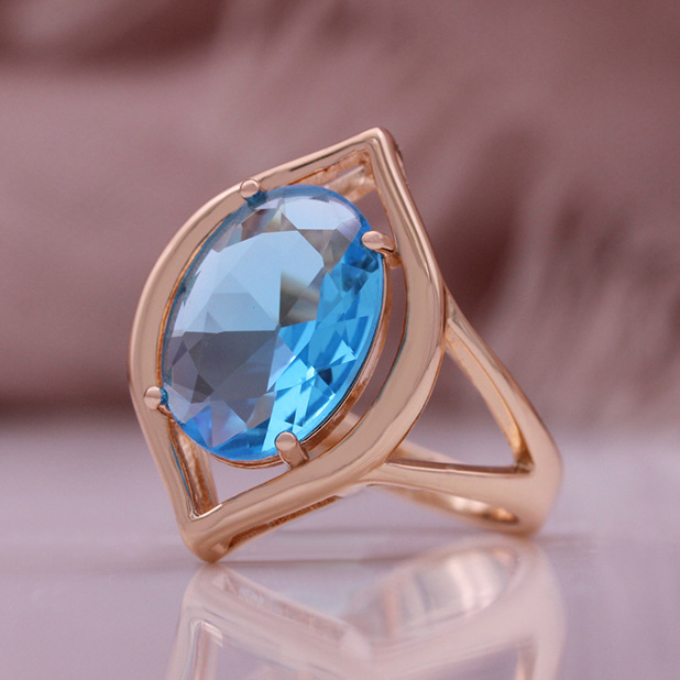 Vintage Blue Crystal Rose Gold Ring 0