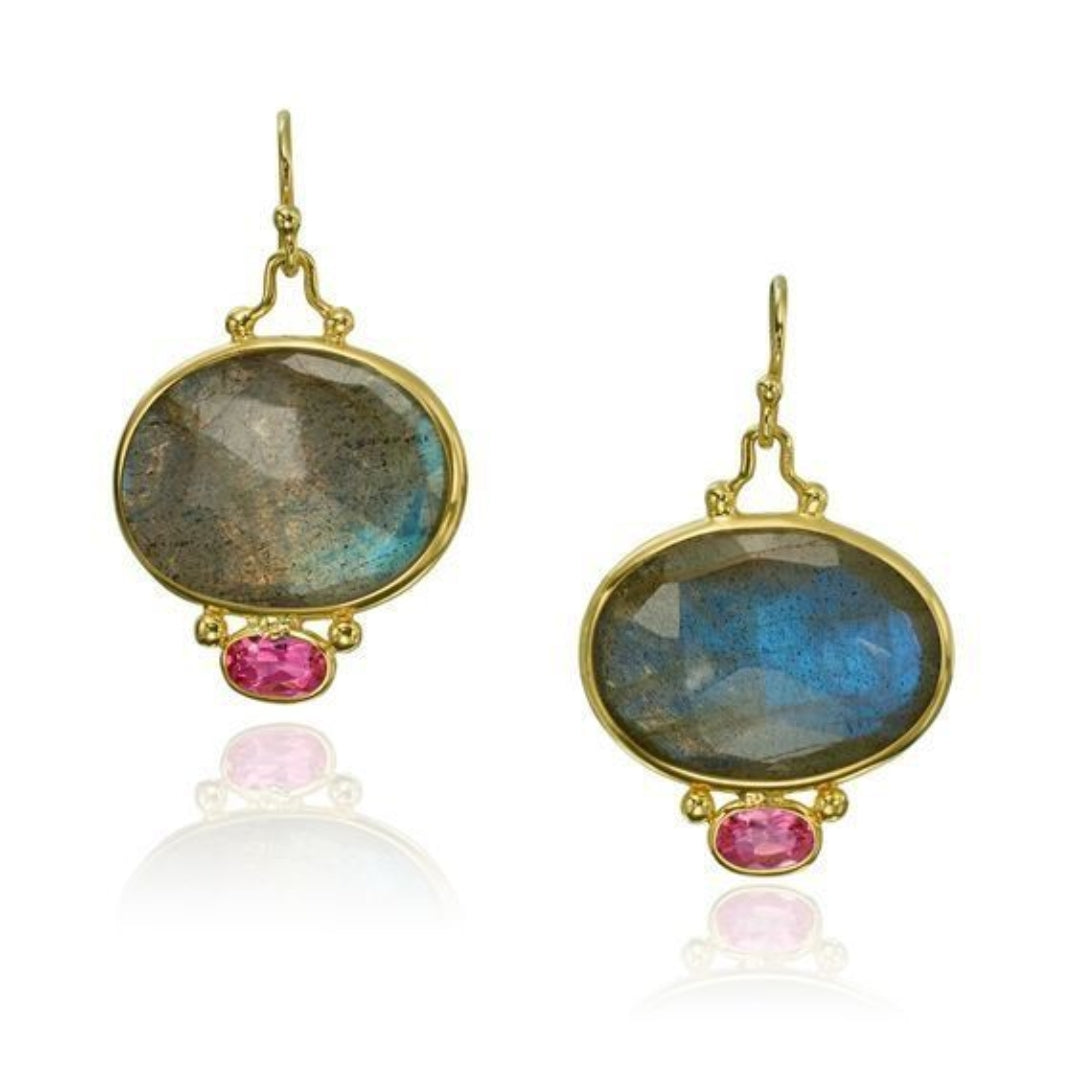 Vintage Blue Crystal and Red Zirconia Earrings 0