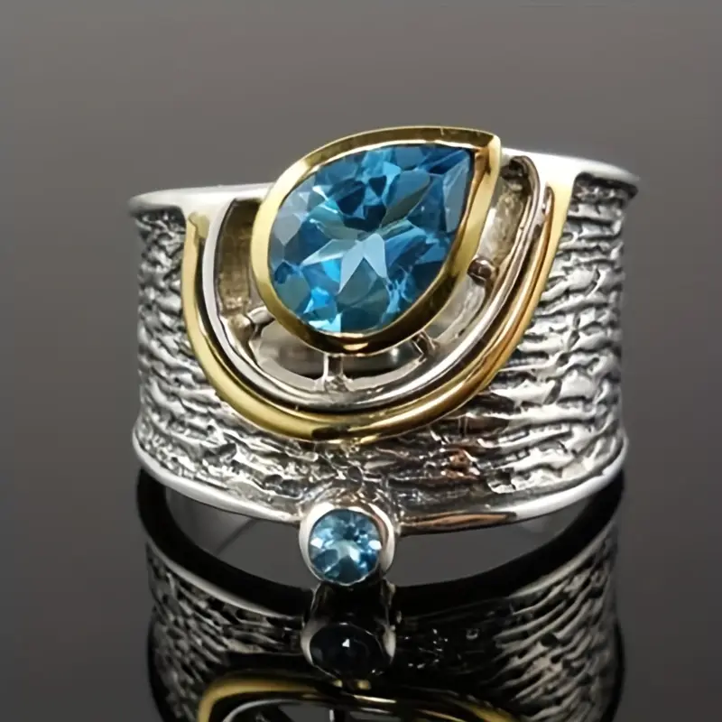 Vintage Blue Inlaid Silver & Gold Ring 0
