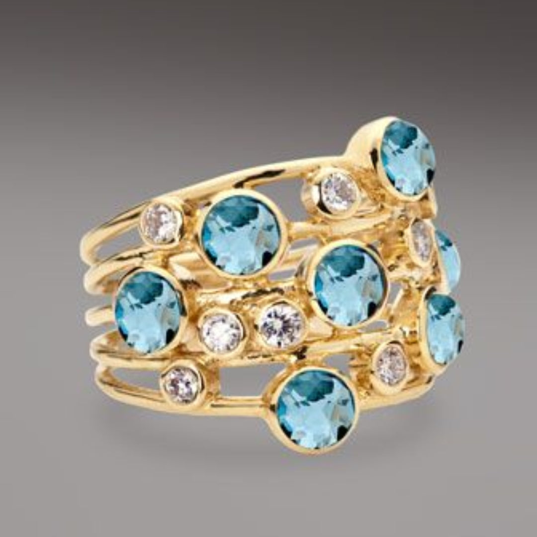 Vintage Blue Inlaid Zirconia Golden Ring 0