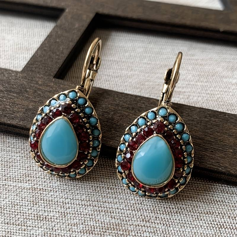 Vintage Blue Opal Mandala Earrings 0