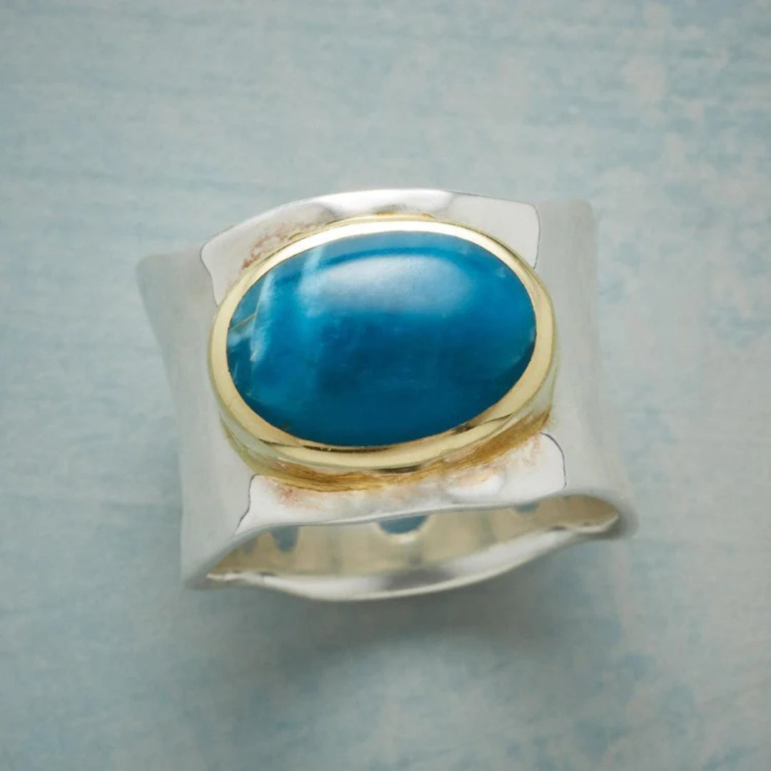 Vintage Blue Oval Stone Sterling Silver Ring for Women 0