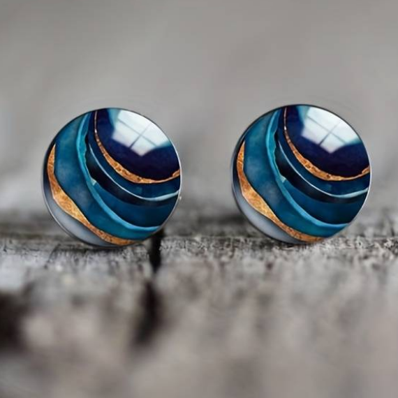 Vintage Blue Rounded Earrings for Effortless Elegance 0