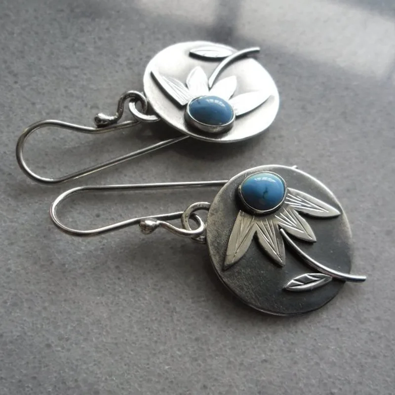 Vintage Blue Stone Flower Earrings 0