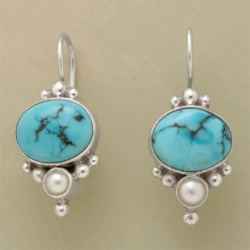 Vintage Blue Stone Pearl Earrings for Effortless Elegance 0