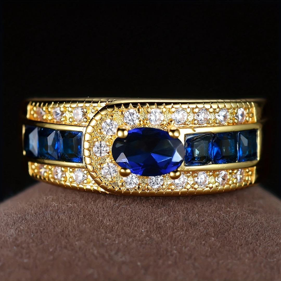 Vintage Blue Zirconia Gold Ring - Timeless Elegance and Handcrafted Design 0