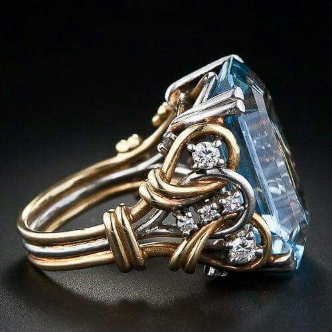 Vintage Blue Zirconia Layered Gold Ring 0