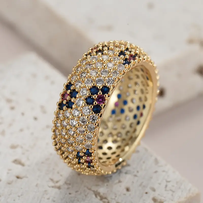 Vintage Bright Blue & Purple Zirconia Gold Ring 0