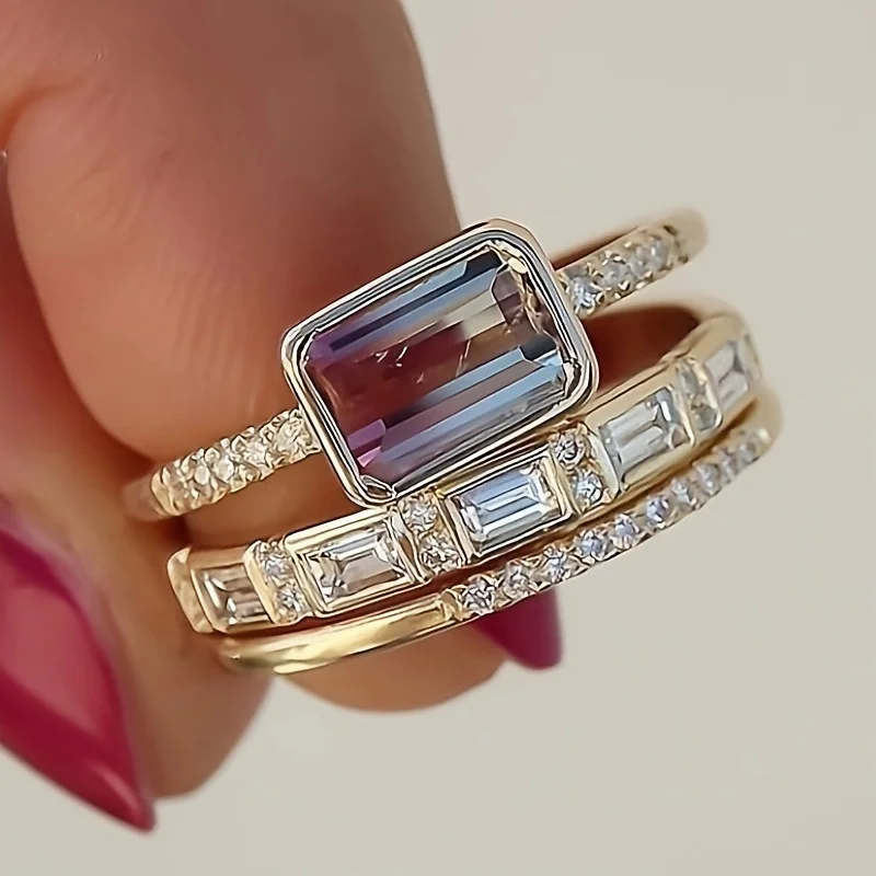 Vintage Bright Glass Ring Set - Handmade Elegant Stacking Rings for Everyday Wear 0