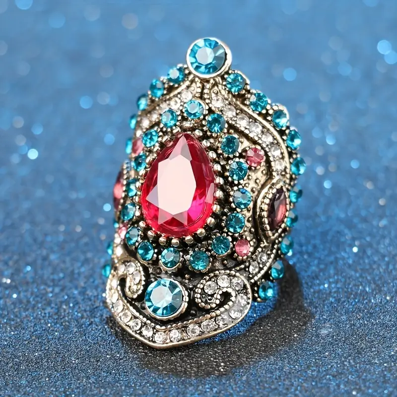 Vintage Crystal Blue & Red Ring 0