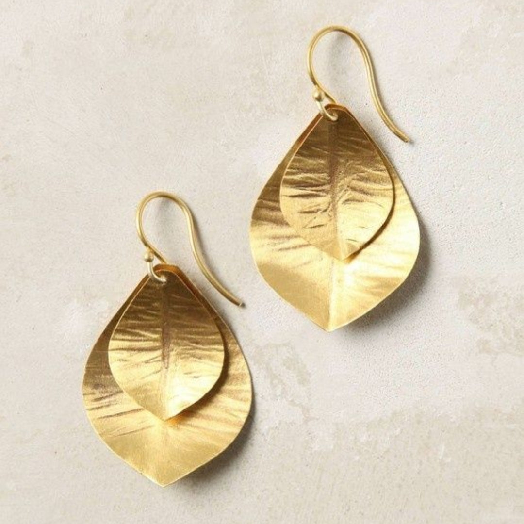 Vintage Double Golden Leaf Earrings 0