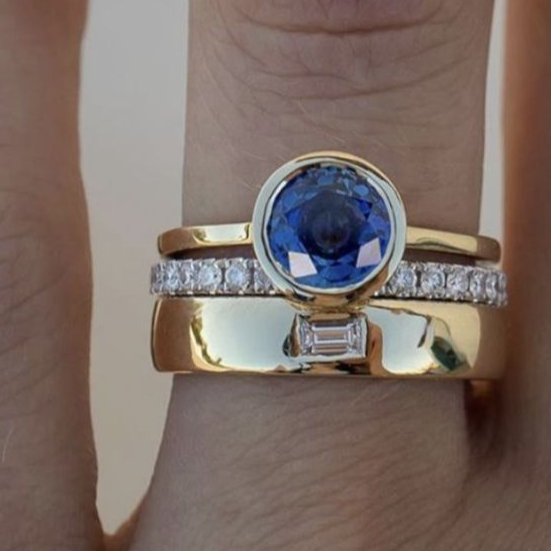 Vintage Elegant Blue Zirconia Ring Set 0