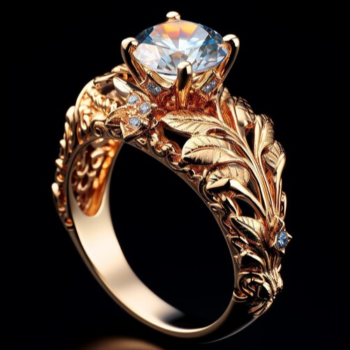 Vintage Exotic Golden Leaf Zirconia Ring 0