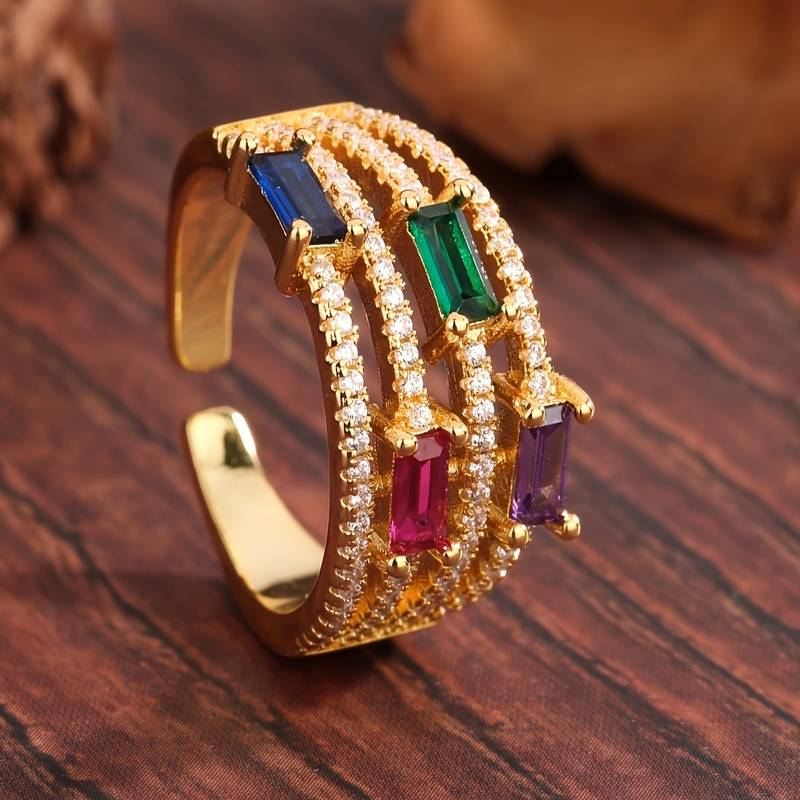 Vintage Gold Ring with Colorful Crystals - Elegant Handmade Jewelry 0