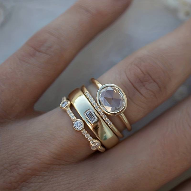 Vintage Gold Zirconia Ring Set - Handmade Elegance for Everyday Wear 0