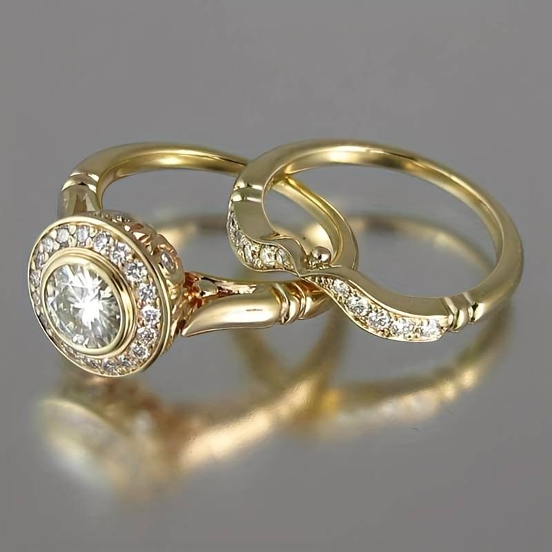 Vintage Gold Zirconia Ring Set - Handmade Elegant Stacking Rings 0