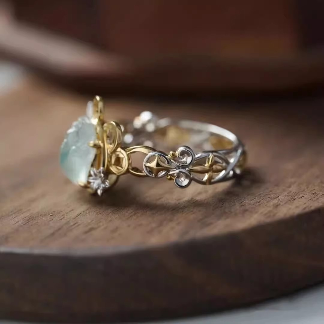 Vintage Gold and Silver Ring with Moon Crystals 0