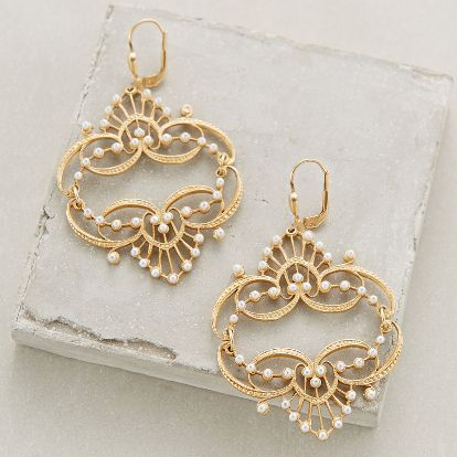 Vintage Golden Mandala Pearl Earrings 0