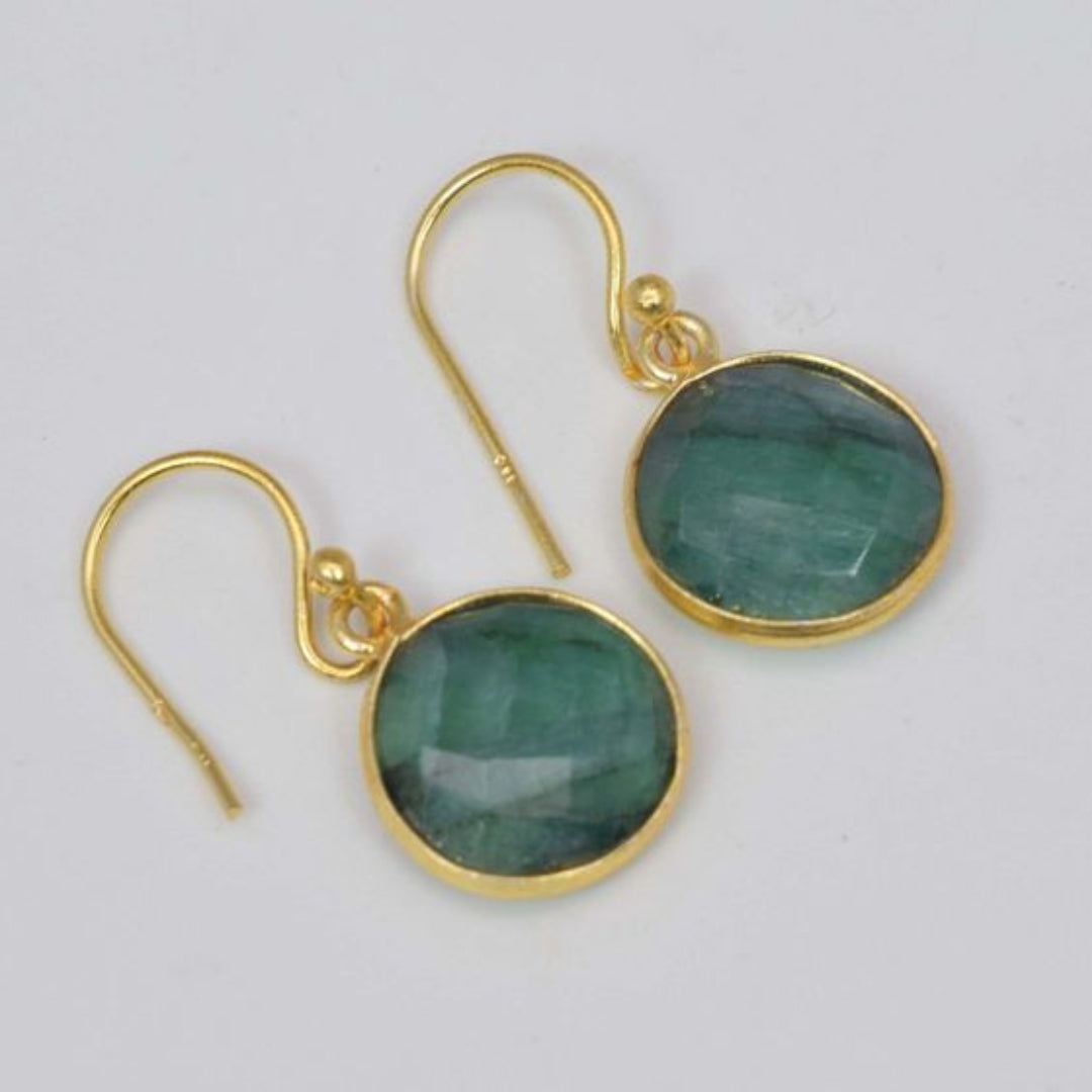 Vintage Green Glass Golden Earrings 0