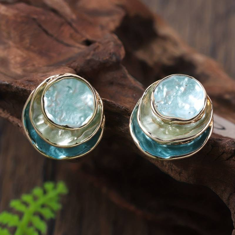 Vintage Handpainted Multi-Layered Rounded Earrings - Unique Lightweight Jewelry 0