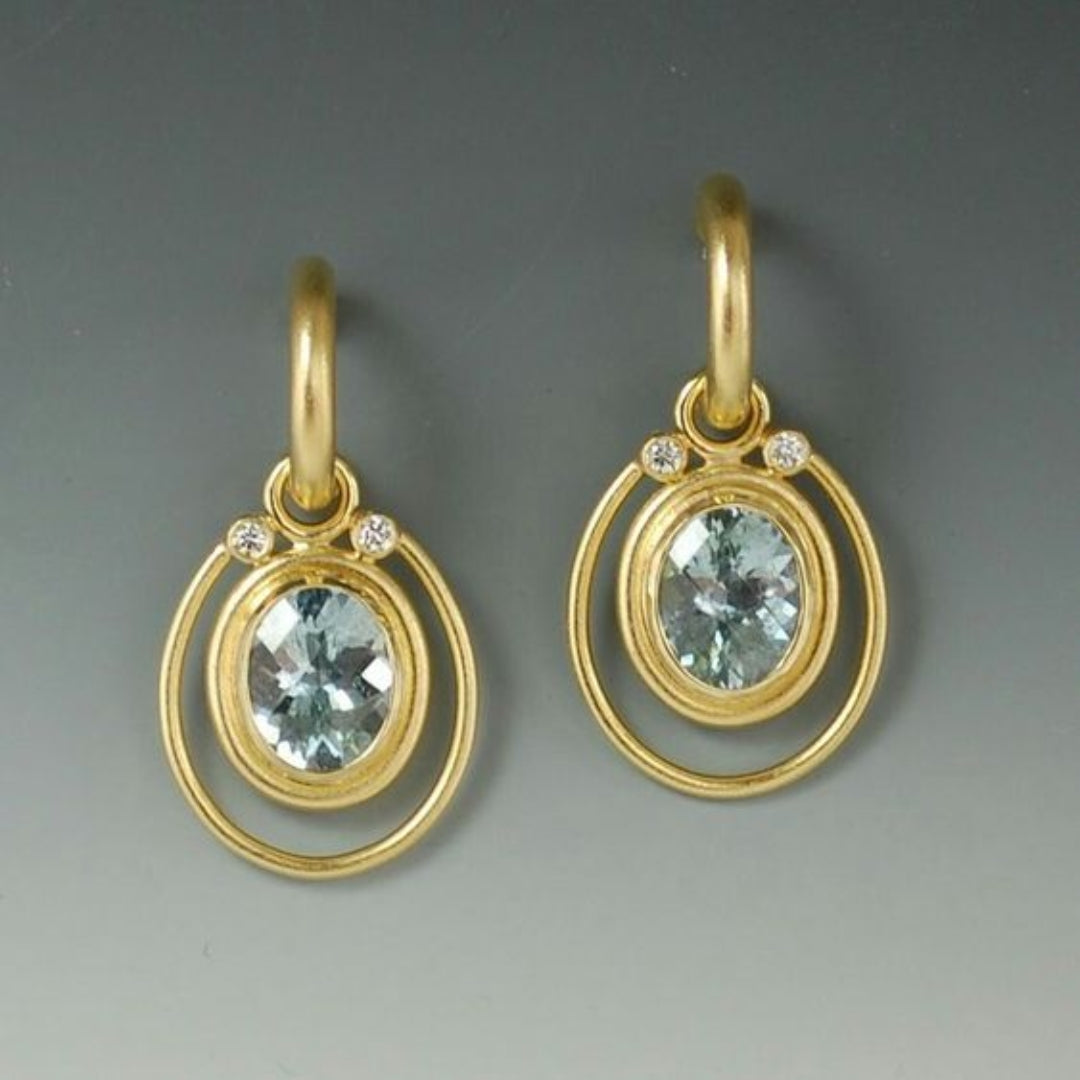 Vintage Inlaid Blue Crystal Gold Earrings for Women - Elegant Lightweight Design 0