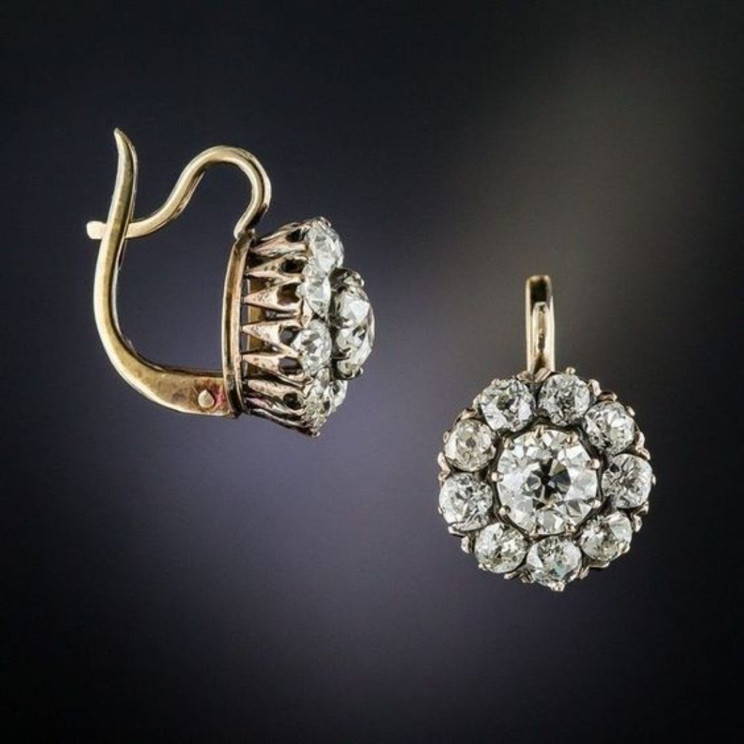 Vintage Inlaid Gems Gold Earrings 0