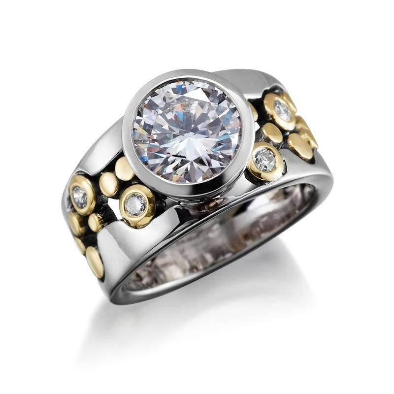 Vintage Inlaid Zirconia Gold & Silver Ring 0