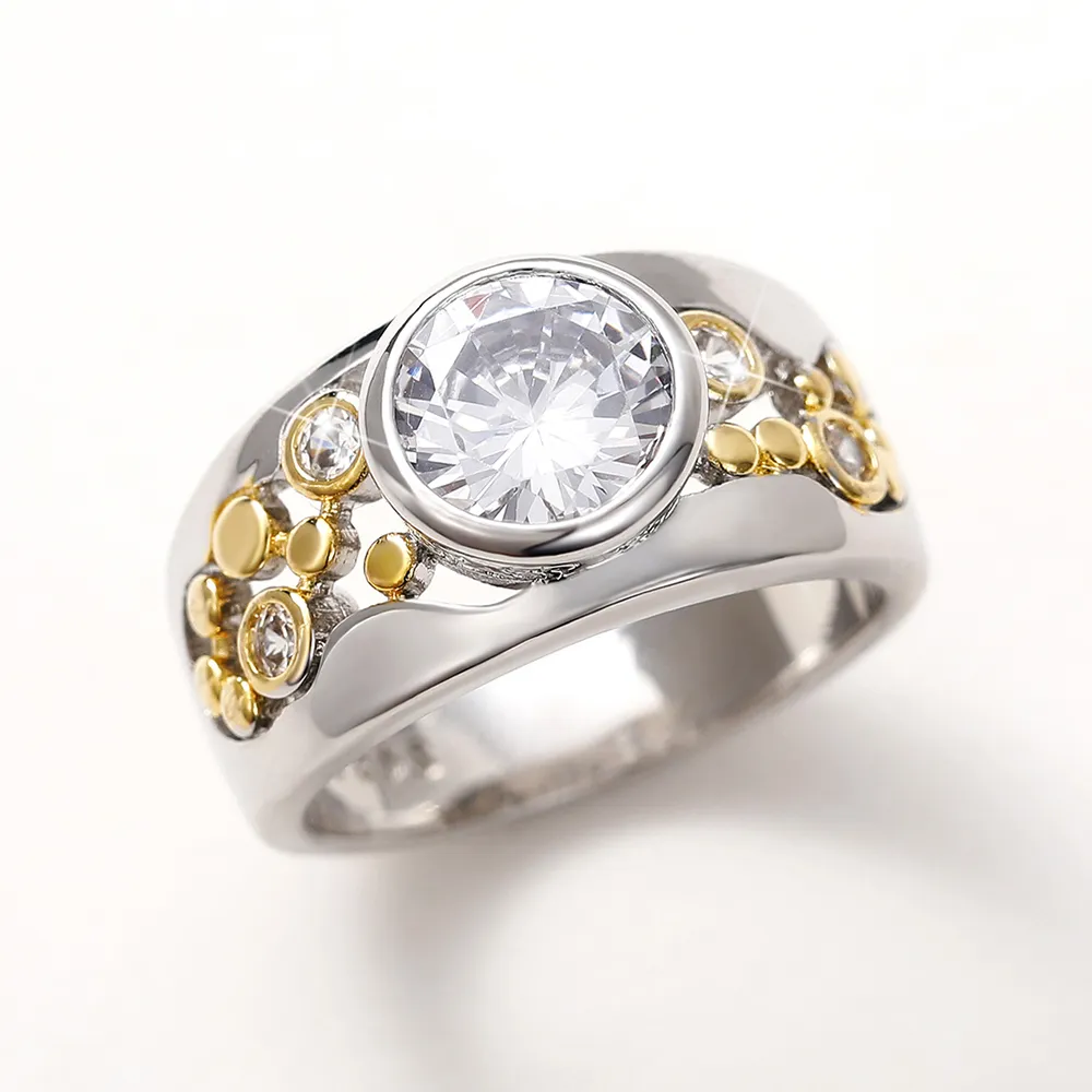 Vintage Inlaid Zirconia Gold & Silver Ring 1