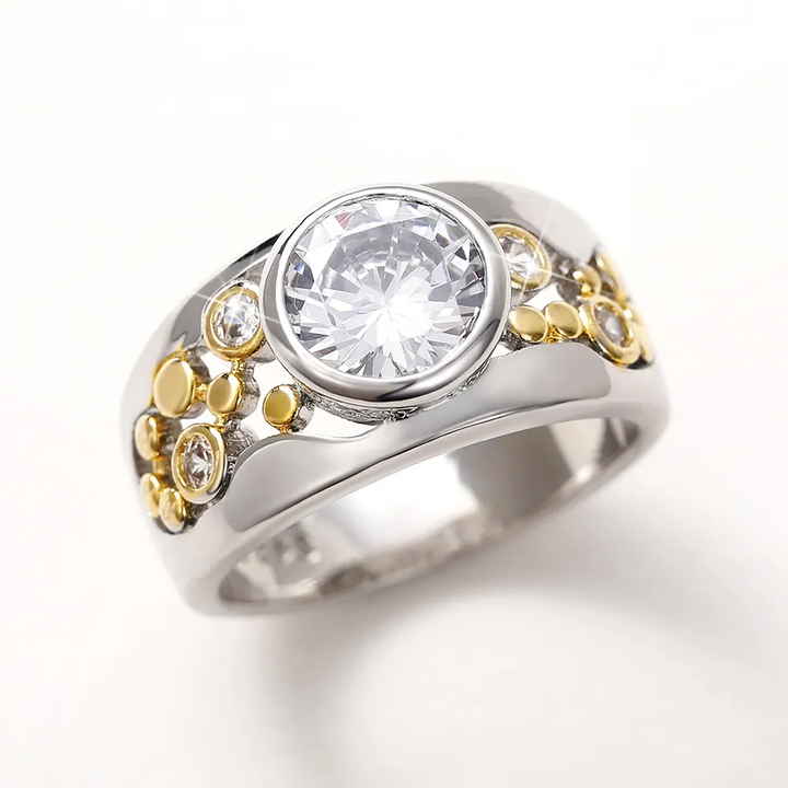 Vintage Inlaid Zirconia Gold & Silver Ring 1