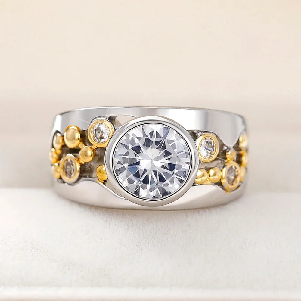 Vintage Inlaid Zirconia Gold & Silver Ring 2