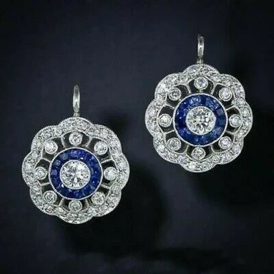 Vintage Mandala Blue Zirconia Earrings for Women - Elegant Lightweight Design 0