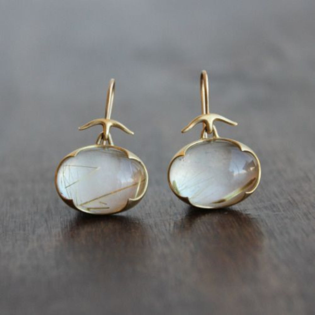 Vintage Moonstone Golden Earrings 0