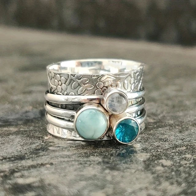 Vintage Natural Blue Stone Ring - Handmade Timeless Design for Everyday Elegance 0