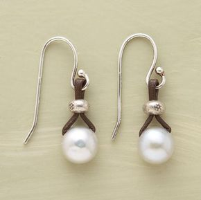 Vintage Pearl Drop Leather Earrings 0