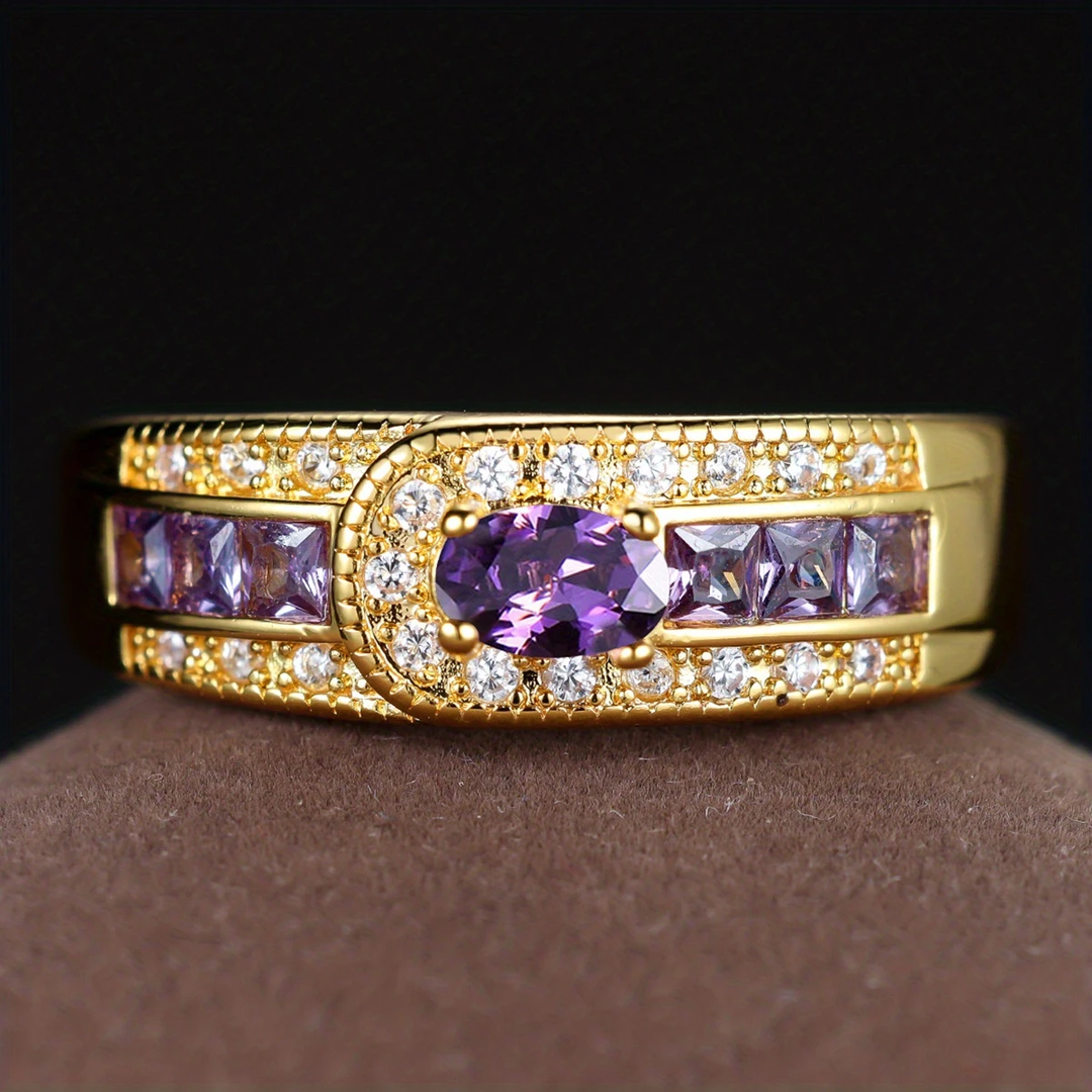Vintage Purple Zirconia Gold Ring - Handmade Elegant Jewelry for Stacking or Standalone Wear 0