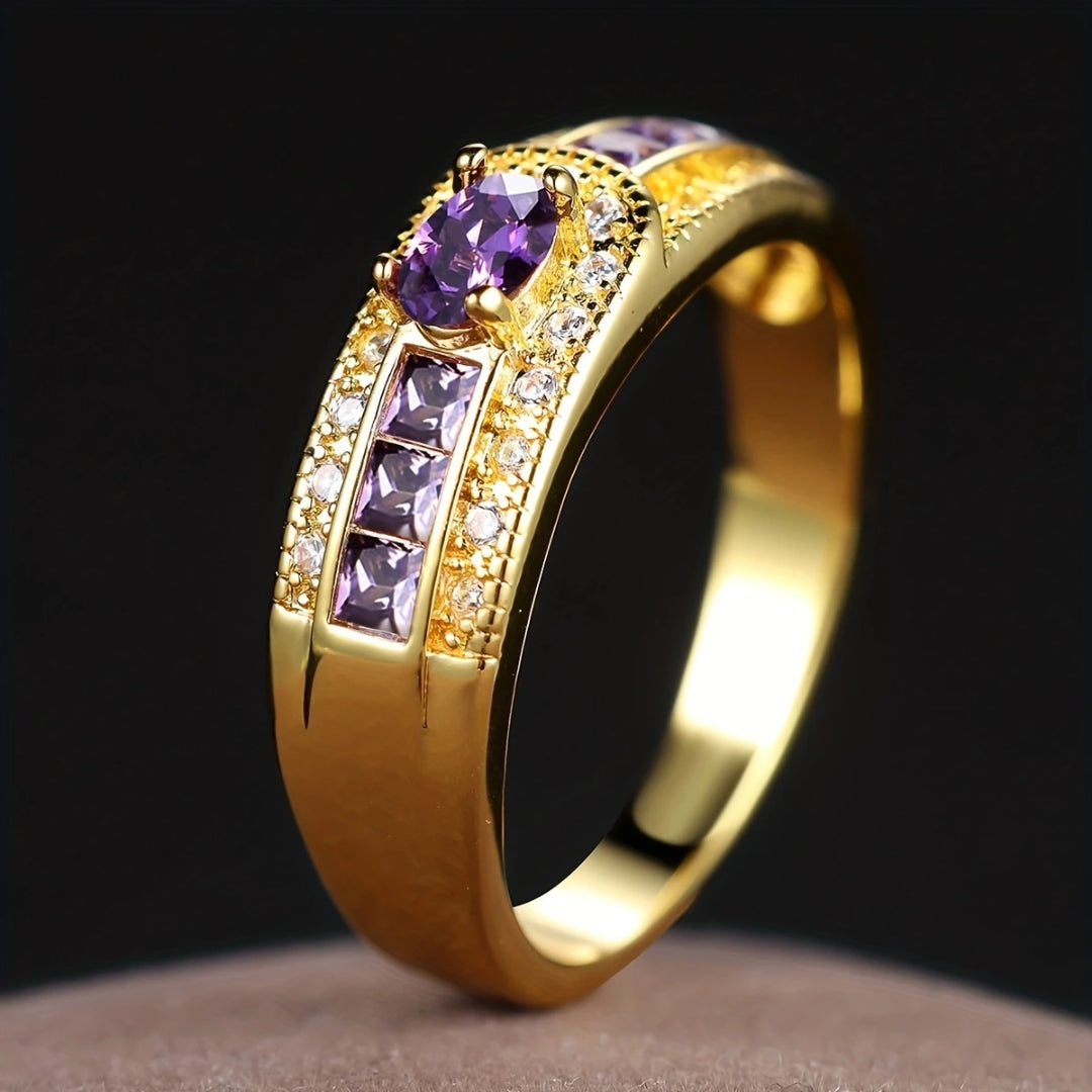 Vintage Purple Zirconia Golden Ring - Handmade Elegant Jewelry 0