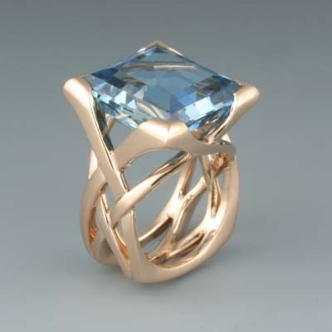 Vintage Rose Gold Blue Zirconia Ring - Handmade Vintage-Inspired Design 0