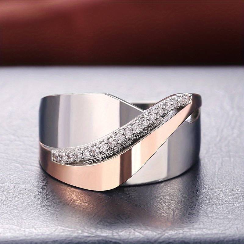Vintage Rose Gold & Silver Zirconia Ring - Handcrafted Elegant Jewelry 0