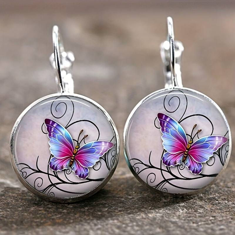 Vintage Rounded Crystal Butterfly Earrings 0