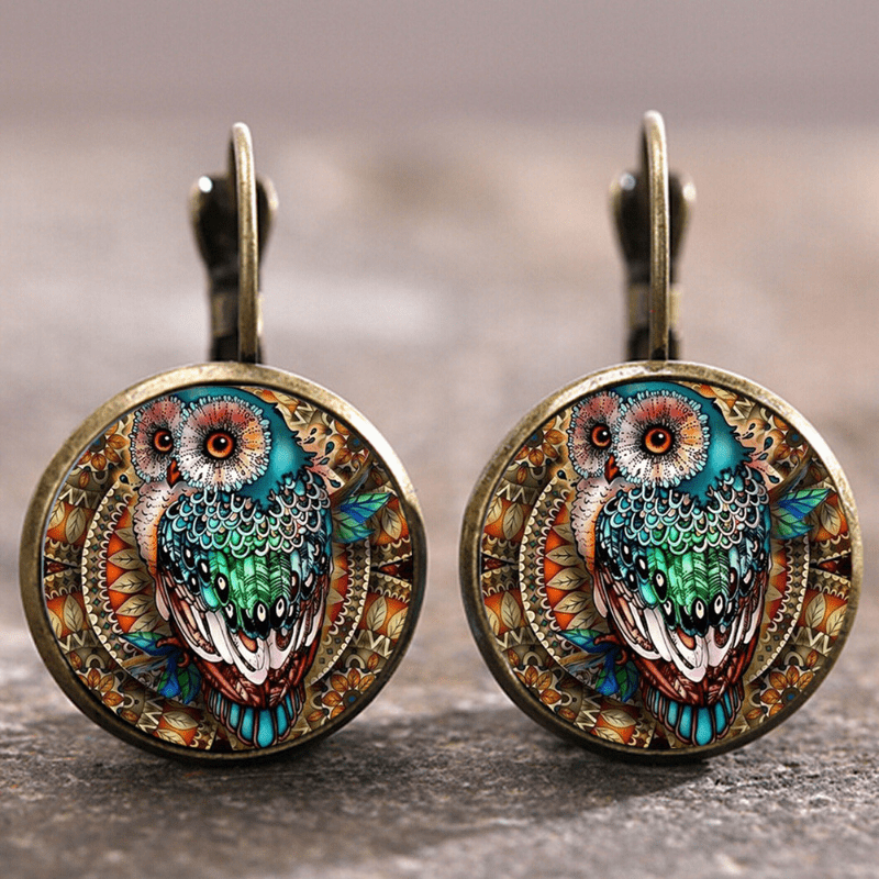 Vintage Rounded Crystal Owl Earrings 0