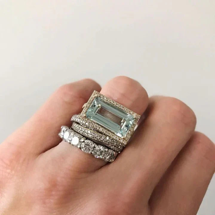 Vintage Silver Turquoise Glass Ring Set - Handmade Stacking Rings 0