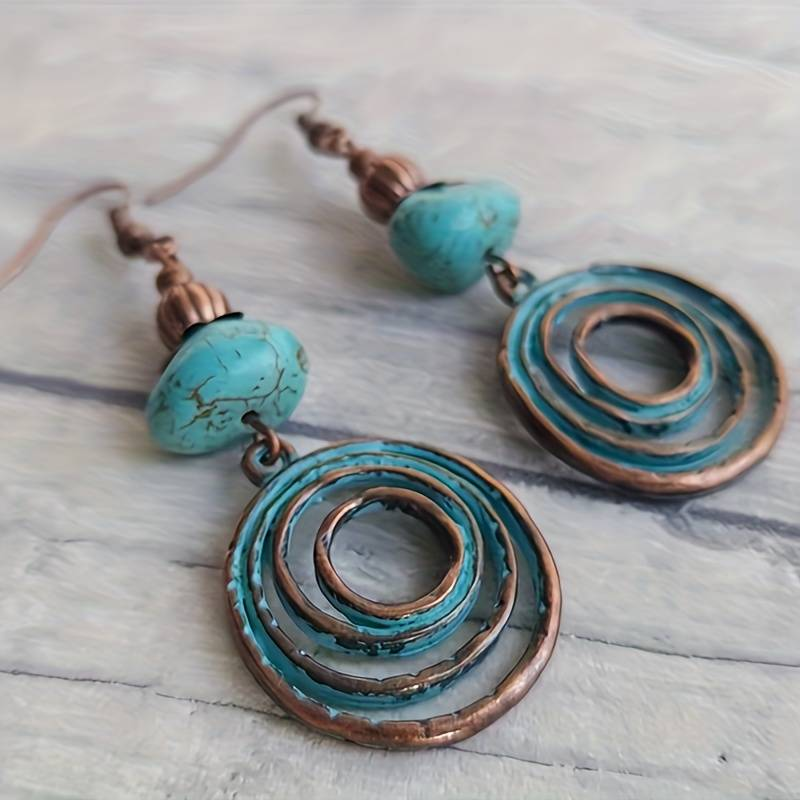 Vintage Turquoise Spiral Earrings - Handcrafted Elegant Design 0
