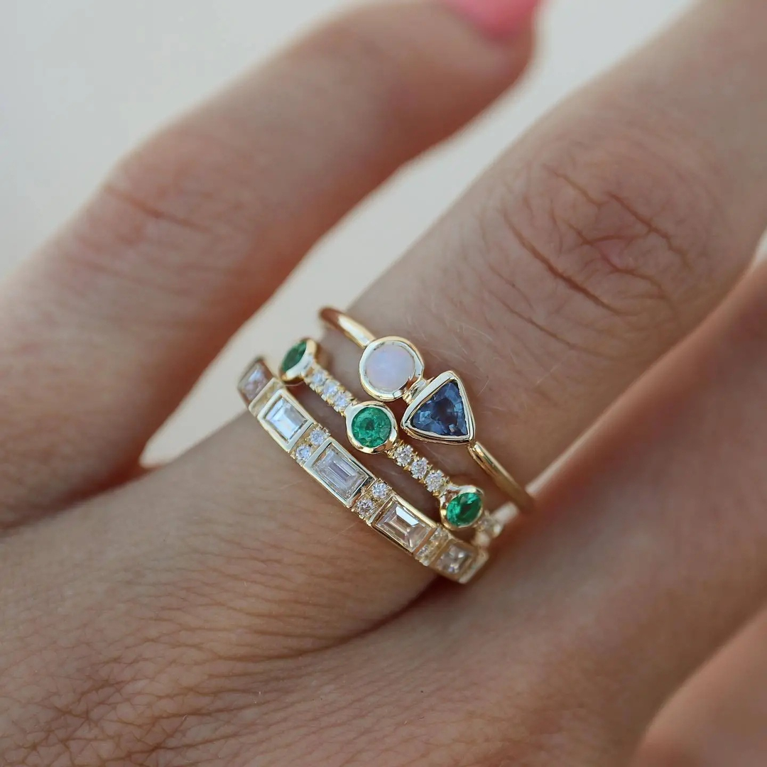 Vintage White Opal & Forest Zirconia Handmade Ring - Unique Delicate Design 0