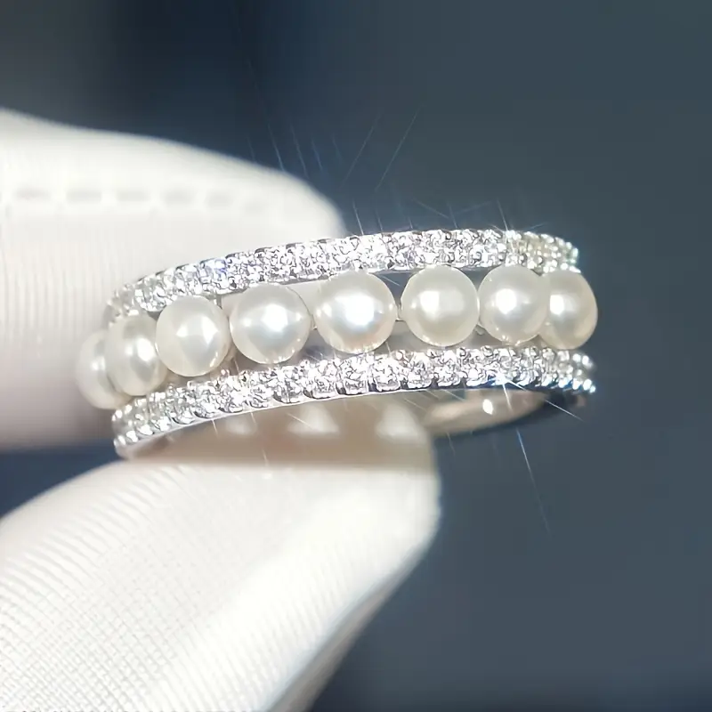Vintage White Pearl Silver Ring 0