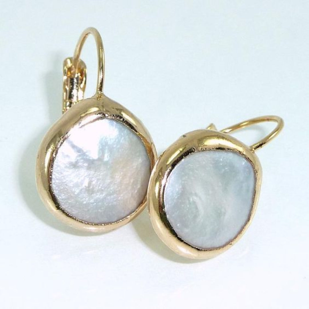Vintage White Stone Golden Earrings 0