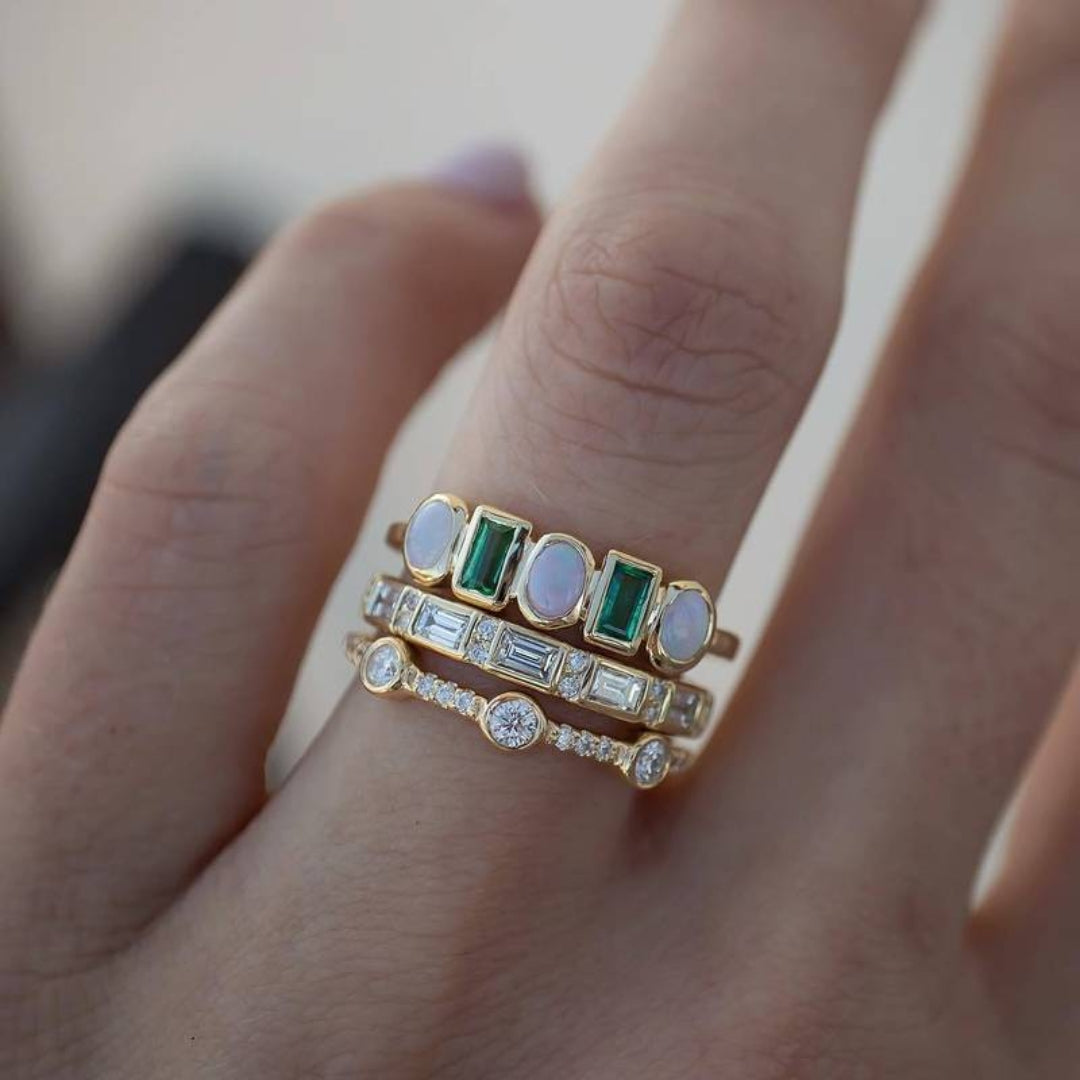 Vintage White and Green Opal Rings 0