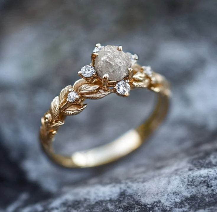 White Exotic Stone Gold Ring 0