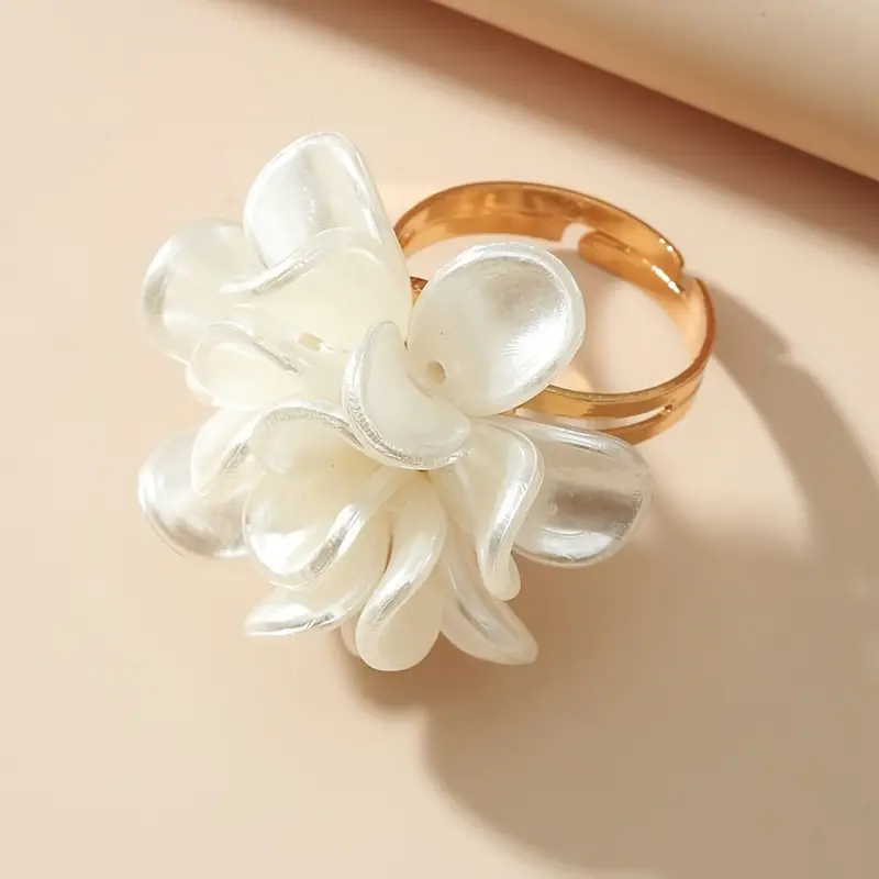 White Irregular Blossom Golden Ring - Handmade Gold Plated Jewelry for Unique Style 0