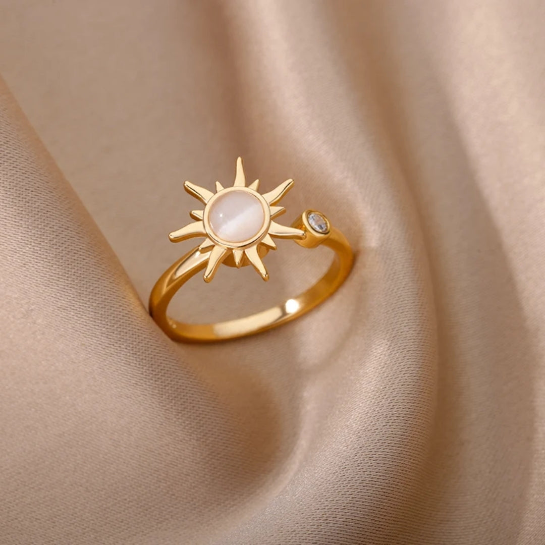 White Opal Solar Adjustable Ring 0