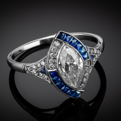 White & Blue Glass Silvered Ring 0